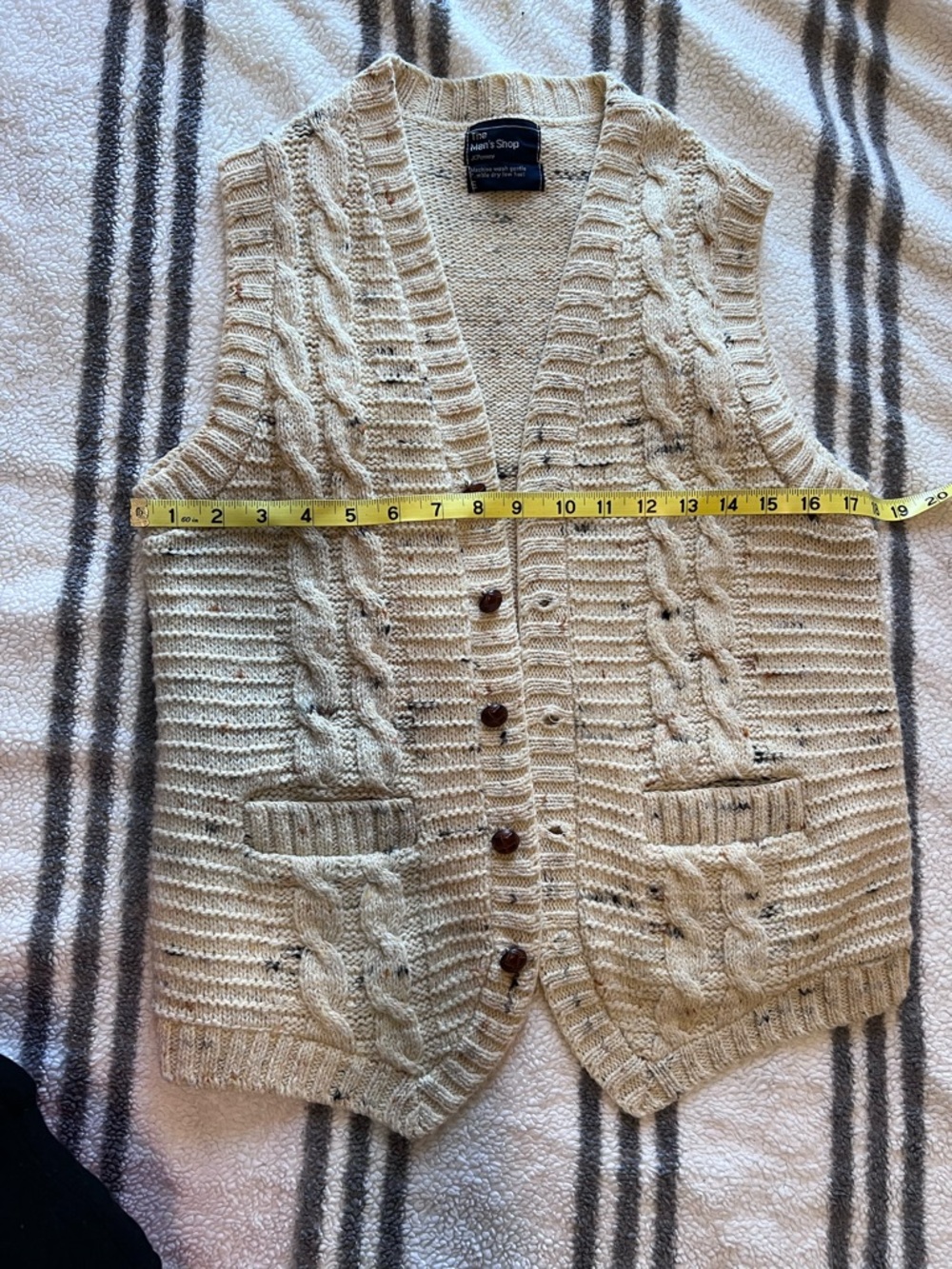 JCPenney The Men’s Shop Vintage 80s Donegal Tweed Cable Knit Vest Cream Small - Picture 9 of 11